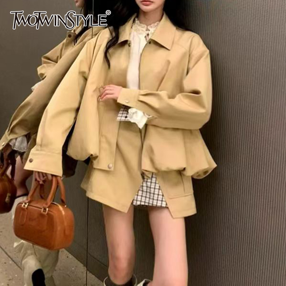 Winter Clothing Design - TWOTWINSTYLE Khakl Spliced Pocket Two Piece