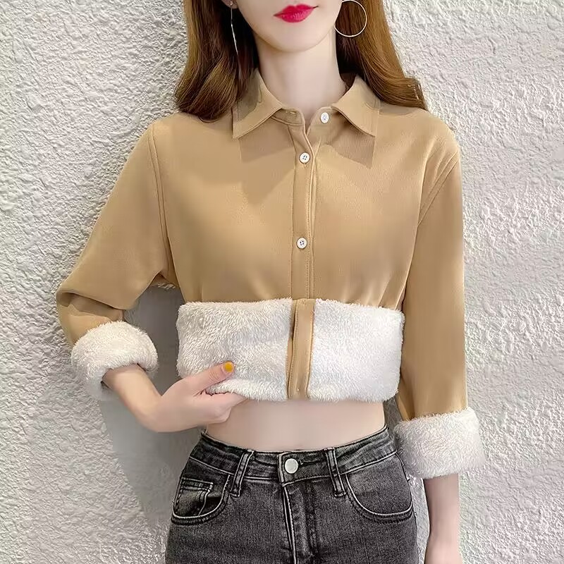 Winter Clothing Trends 2025 - Velvet Thick Warm Women's Solid Shirt