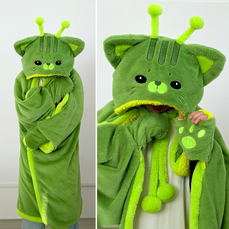 Winter Clothing Cute - Cartoon Cute Alien Cat Hooded Blanket