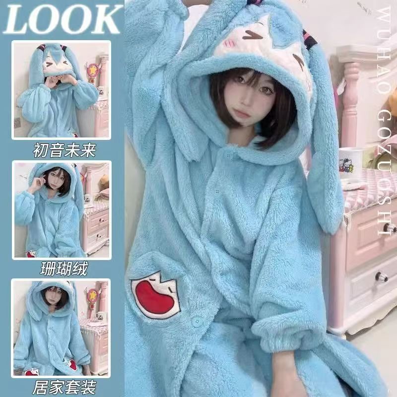 Winter Clothing Anime - Miku Anime Pajamas Cute Winter Coral