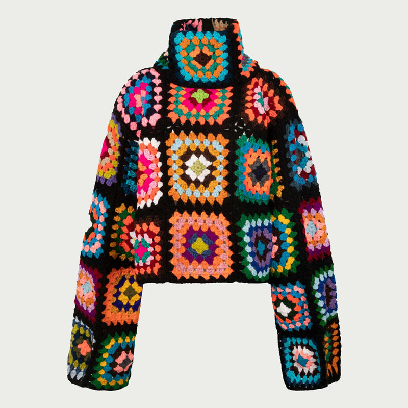 Colorful Crochet Sweaters Gran - Winter Clothing Cute 评论和价格