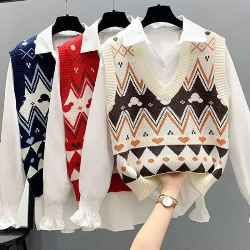 V-Neck Knit Vests for Women Sh - Winter Clothing Cute 评论和价格