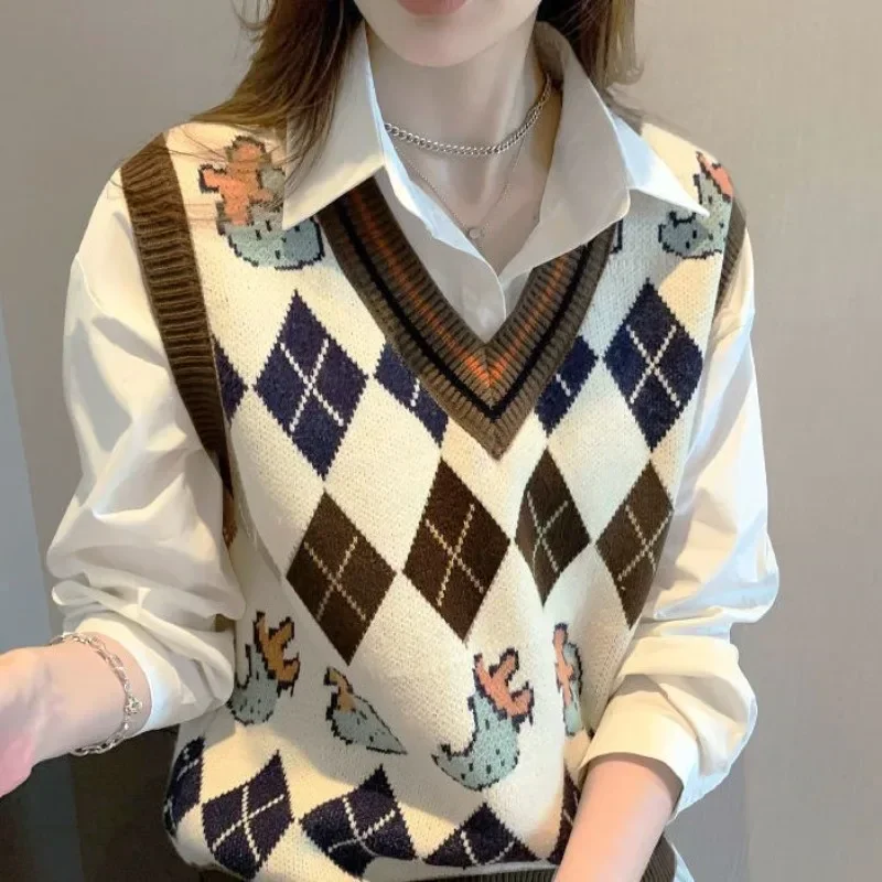 V-Neck Knit Vests for Women Sh - Winter Clothing Cute 评论和价格